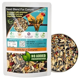maf bird feed for parrots 450 gramsexotic seed blend of 22 variety seedsnuts with fruit amp vegetable pellet enriched for all types of conuresafrican greyamazonlovebirds for all life stages