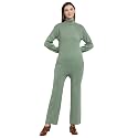 Mafadeny Women Green Solid Turtle Neck Viscose