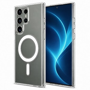 maga back case cover for samsung galaxy s24 ultra 5g crystal clear magnetic case compatible with magsafe hybrid hard pc back amp soft tpu bumper shockproof protective cover - clear