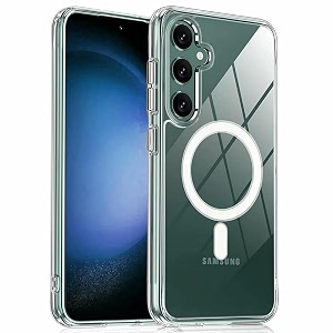 maga back case cover for samsung galaxy s24 fe 5g crystal clear magnetic case compatible with magsafe hybrid hard pc back amp soft tpu bumper shockproof protective cover - clear