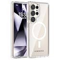 MAGA Back Case Cover for Samsung Galaxy S25 Ultra 5G, Crystal Clear Magnetic Case Compatible with MagSafe, Hybrid Hard PC Back &amp; Soft TPU Bumper, Shockproof Protective Cover - Clear