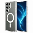 MAGA Back Case Cover for Samsung Galaxy S24 Ultra 5G, Crystal Clear Magnetic Case Compatible with MagSafe, Hybrid Hard PC Back &amp; Soft TPU Bumper, Shockproof Protective Cover - Clear