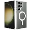 MAGA Back Case Cover for Samsung Galaxy S23 Ultra 5G, Crystal Clear Magnetic Case Compatible with MagSafe, Hybrid Hard PC Back &amp; Soft TPU Bumper, Shockproof Protective Cover - Clear