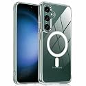 MAGA Back Case Cover for Samsung Galaxy S24 FE 5G, Crystal Clear Magnetic Case Compatible with MagSafe, Hybrid Hard PC Back &amp; Soft TPU Bumper, Shockproof Protective Cover - Clear