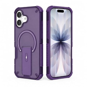 maga case with stand for apple iphone 17  magsafe compatible rugged hybrid cover shockproof armor scratch resistant hard polycarbonate back soft tpu bumper translucent matte purple