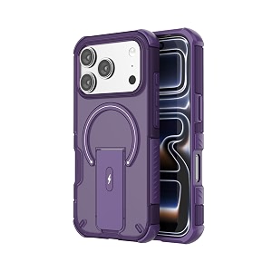 maga case with stand for apple iphone 17 pro  magsafe compatible rugged hybrid cover shockproof armor scratch resistant hard polycarbonate back soft tpu bumper translucent matte purple