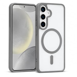 maga clearback case cover for samsung galaxy s24 5g crystal clear magnetic case compatible with magsafe hybrid hard pc back amp soft tpu bumper shockproof protective cover grey