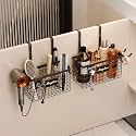 Magheo 2 Pack Hair Tool Organizer,Adhesive Hair Dryer Holder Cabinet Door/Wall Mounted Adjustable Height Blow Dryer Holder Under Sink Bathroom Hair Appliance Organizer and Storage Countertop(Black)