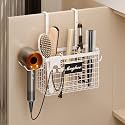 Magheo Hair Dryer Holder Cabinet Door 3-in-1 Adhesive Hair Tool Organizer Wall Mounted Adjustable Height Blow Dryer Holder Under Sink Bathroom Hair Appliance Organizer and Storage Countertop(White)