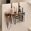 Magheo Hair Dryer Holder Cabinet Door 3-in-1 Adhesive Hair Tool Organizer Wall Mounted Adjustable Height Blow Dryer Holder Under Sink Bathroom Hair Appliance Organizer and Storage Countertop(Black)