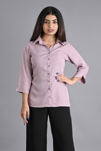 MAGHMA Women Solid Casual Purple Shirt