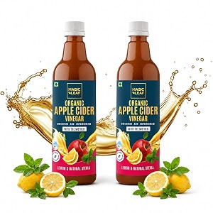 magic leaf organic apple cider vinegar with mother 1000 ml 2 x 500ml  lemon amp stevia extract  himalayan acv amp supports digestion  raw unfiltered amp unpasteurized