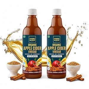 magic leaf organic apple cider vinegar with mother 1000 ml 2 x 500ml  fenugreek cinnamon amp stevia extract  himalayan acv amp supports digestion  raw unfiltered amp unpasteurized