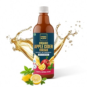 magic leaf organic apple cider vinegar with mother 500 ml  lemon amp stevia extract  himalayan acv amp supports digestion  raw unfiltered amp unpasteurized