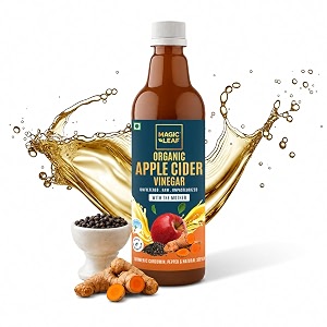 magic leaf organic apple cider vinegar with mother 500 ml  turmeric black pepper amp stevia extract  himalayan acv amp supports digestion  raw unfiltered amp unpasteurized
