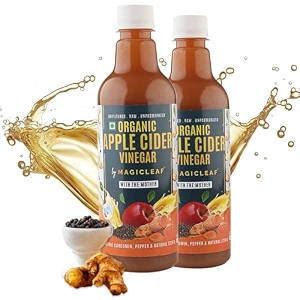 magic leaf organic apple cider vinegar with mother 1000 ml 2 x 500ml  turmeric black pepper amp stevia extract  himalayan acv for weight loss supports digestion  raw unfiltered amp unpasteurized