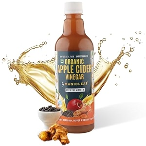 magic leaf organic apple cider vinegar with mother 500 ml  turmeric black pepper amp stevia extract  himalayan acv amp supports digestion  raw unfiltered amp unpasteurized
