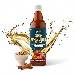 magic leaf organic apple cider vinegar with mother 500 ml  fenugreek cinnamon amp stevia extract  himalayan acv amp supports digestion  raw unfiltered amp unpasteurized