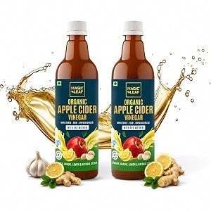 magic leaf organic apple cider vinegar with mother 1000 ml 2 x 500ml  ginger garlic lemon amp stevia extract  himalayan acv amp supports digestion  raw unfiltered amp unpasteurized