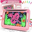 Magic LED Drawing Board for Kids, Girl Toys for Ages 5-7, Christmas Birthday Gifts, Light Up Tracing Pad, 9 Double-Sided Cards, 6 Markers, Neon Effect Doodle Writing Tablet, Arts Crafts Learning Toy