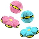 Magic Metaball, Magic Bouncing Ball, 2PCS Magic Flying Saucer Interactive Pop-Up Transform Toy, Family Interaction Pink & Light Blue Bouncy Ball, Delay Frisbee Flying Disc Toy with 6 Light