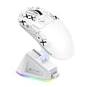 ATTACK SHARK X11 59g Lightweight Wireless Gaming Mouse,RGB Magnetic Charging Dock,Tri-Mode-BT/2.4G Wireless/Wired Mouse with Grip Tape,22000 DPI,5 Programmable Buttons for Pc/Mac(White&amp;Sticker)