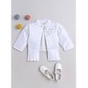 The Magic Wand Stylish Satin Crop Shrugs for Kids Girls, Front Open 3/4 Sleeves Pleated Hem Christmas Shrugs with Corsage, Jacket for Parties, Festivals, White 2, 4-5 Years