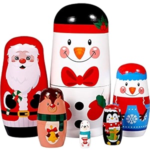 magiclulu 6pcs russian nesting dolls christmas snowman nesting dolls cute cartoon pattern nesting doll for christmas easter halloween santa suit