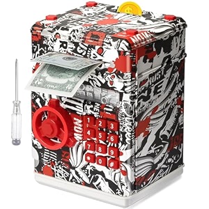 magicwand atm piggy bankmini atmcoin bank money saving box with passwordgrafitti red kids safe money bank for kids with auto grab note slot
