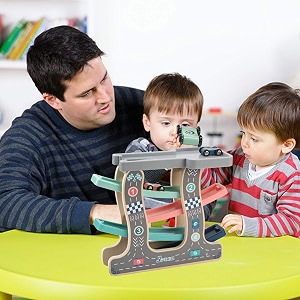 magicwand colorful wooden ramp race track car set with set of 4 cars 100 safe amp non-toxic 3 yrs amp up multicolor 1 pc