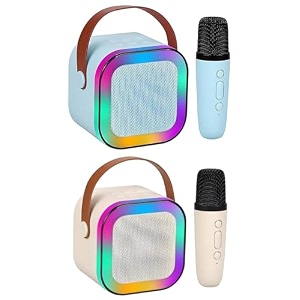 magicwand k12pack of 2 speakersblue amp biege 1 mic usb-c-charging kids karaoke microphone wireless bluetooth speaker with rgb led lighting for kids