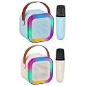 Magicwand® K12【Pack of 2 Speakers】【Blue &amp; Biege 1 Mic】 USB-C-Charging Kids Karaoke Microphone Wireless Bluetooth Speaker with RGB LED Lighting for Kids