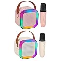 Magicwand K12【Pack of 2 Speakers】【Pink &amp; Biege 1 Mic】 USB-C-Charging Kids Karaoke Microphone Wireless Bluetooth Speaker with RGB LED Lighting for Kids