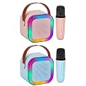 Magicwand® K12【Pack of 2 Speakers USB-C-Charging 1 Mic】 Kids Karaoke Microphone Wireless Bluetooth Speaker with RGB LED Lighting for Kids【Blue &amp; Pink】