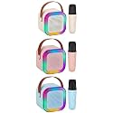 Magicwand K12【Pack of 3 Speakers USB-C-Charging 1 Mic】 Kids Karaoke Microphone Wireless Bluetooth Speaker with RGB LED Lighting for Kids【Blue,Pink,Beige】