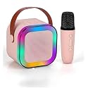 Magicwand K12【USB-C-Charging 1 Mic】 Kids Karaoke Microphone Wireless Bluetooth Speaker with RGB LED Lighting for Kids【Pink】