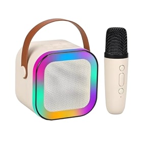 magicwand k12usb-c-charging biege 1 mic kids wireless bluetooth speaker with karaoke microphone amp rgb led lighting for kids