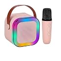 Magicwand® K12【USB-C-Charging ⦗Pink⦘ with 1 Mic】 Kids Karaoke Microphone Wireless Bluetooth Speaker with RGB LED Lighting for Kids