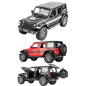 magicwand metal 132 scale die-cast jeeep rubiicon with 7 openable doorspull back action blinking headlights amp tail lightspack of 1colors as per stock