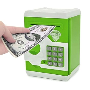 magicwand plastic money safe kids piggy savings bank with electronic lockpack of 1green amp white
