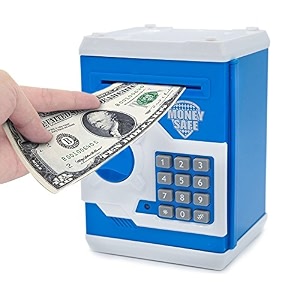 magicwand plastic money safe kids piggy savings bank with electronic lock2 yrs amp uppack of 1blue  white