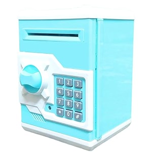 magicwand plastic money safe kids piggy savings bank with electronic lockpack of 1sky blue  white