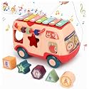 Magicwand Pull Along ABS Plastic Happy Instrument Bus with Musical Drum,Xylophone & Shape Sorter【Pack of 1】【Multi-Colored】