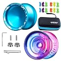 MAGICYOYO V10 Black Blue Unresponsive Professional Finger Spin Yoyo With 12 Strings, Case, and Glove