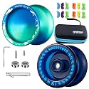 MAGICYOYO V10 Black Blue Unresponsive Professional Finger Spin Yoyo With 12 Strings, Case, and Glove