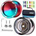 MAGICYOYO Pack of 2 Yoyos, Professional Yoyo V10 & K2, Responsive Yoyo for Kids Beginners, Unresponsive Yoyo for Adults, with 12 Yoyo Strings, Yoyo Case Storage Bag (Blue Red & Black )