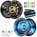 MAGICYOYO Professional Unresponsive T5, Aluminum Spin Yoyo for Advanced Players + Glove + Bag + 5 Strings (N11 Pack of 2 - Black Golden+Black Silver Blue)
