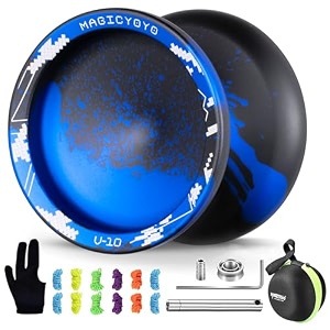 magicyoyo v10 black blue unresponsive professional finger spin yoyo with 12 strings case and glove