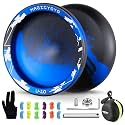 MAGICYOYO V10 Black Blue Unresponsive Professional Finger Spin Yoyo With 12 Strings, Case, and Glove