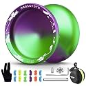 MAGICYOYO V10 Black Blue Unresponsive Professional Finger Spin Yoyo With 12 Strings, Case, and Glove